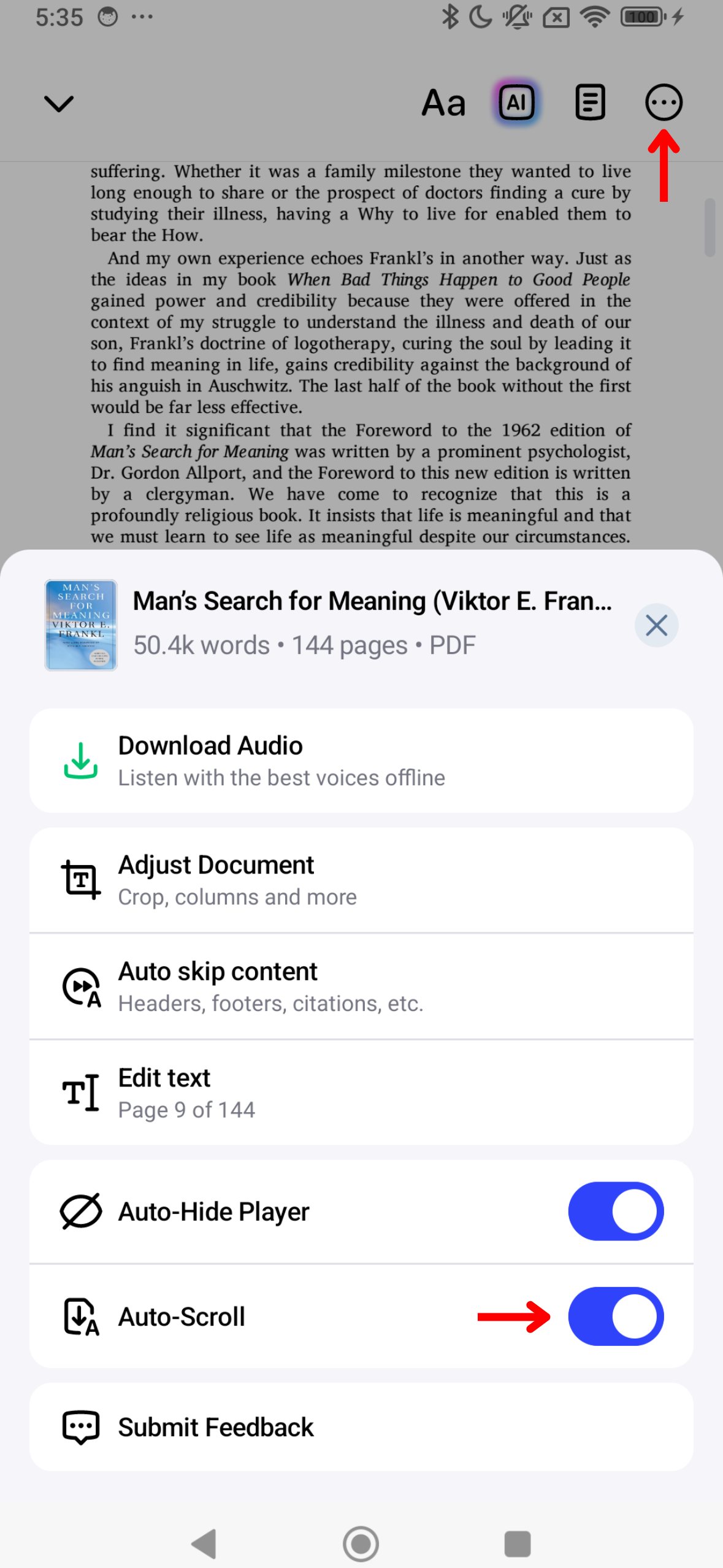 How to use Auto-Scroll on the Speechify Android App